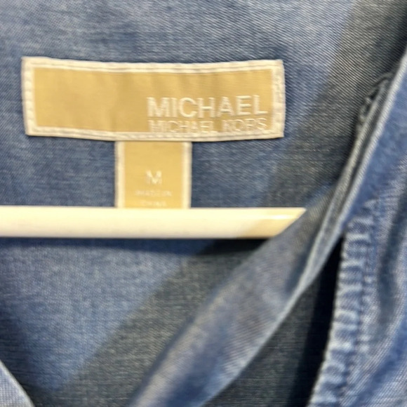 MICHAEL Michael Kors Blue Band Collar Cuffed Sleeve Blouse - Picture 2 of 6